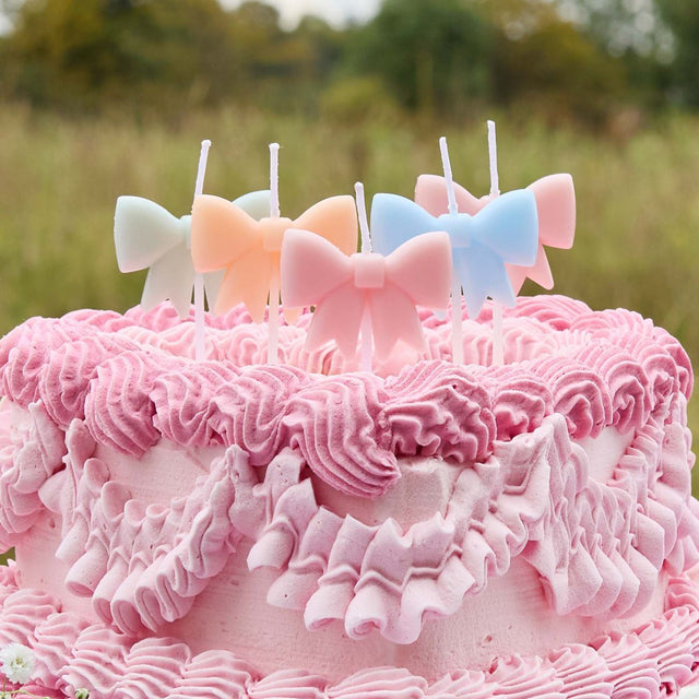 5 Pack Ditsy Floral Tea Party Bow Candle - Assorted