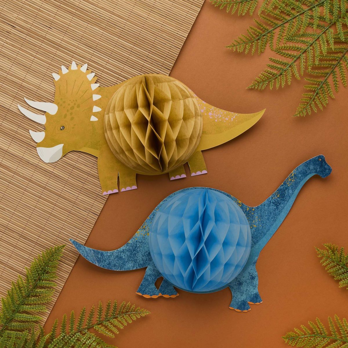 2 Pack Dinosaur Hanging Honeycomb Decorations - Multicoloured