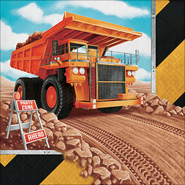 16 Pack Big Dig Construction Lunch Napkins - Multicoloured