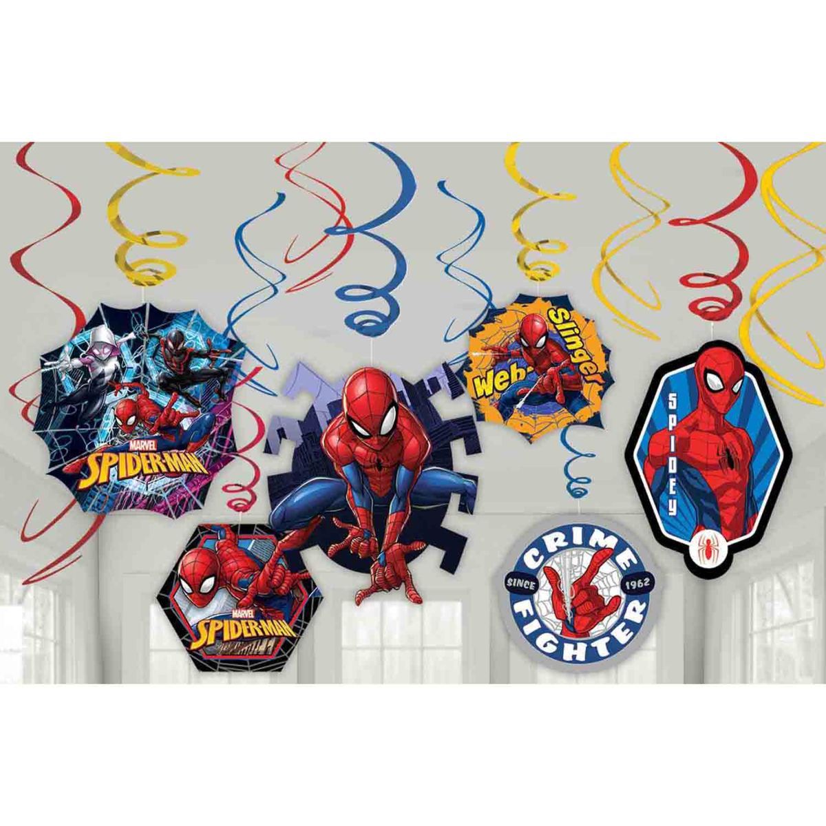 12 Pack Spider-Man Webbed Wonder Swirl Hanging Decorations