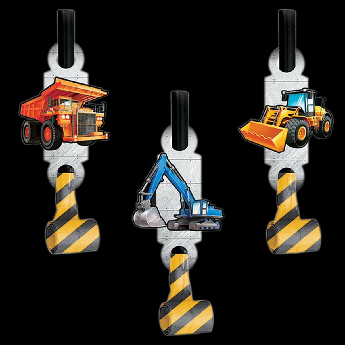 8 Pack Construction Blowout Noisemakers with Medallions - Multicoloured