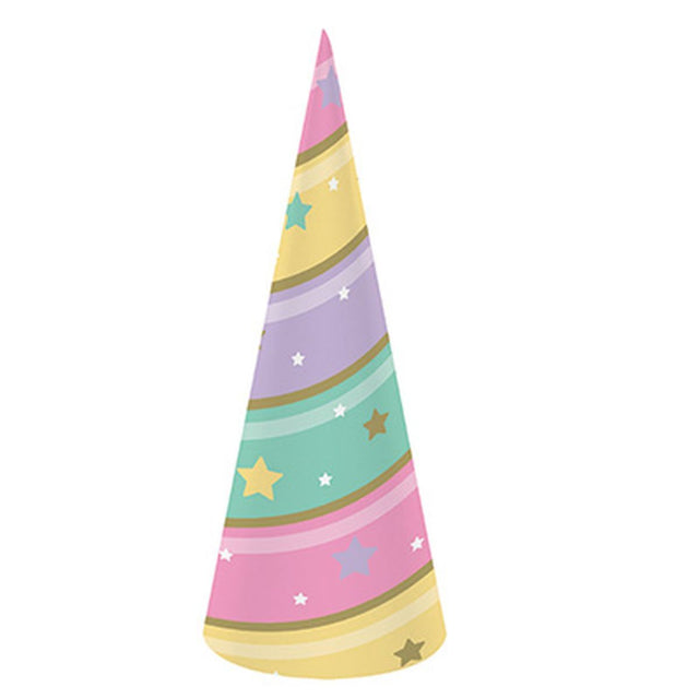 8 Pack Unicorn Sparkle Horn Shaped Cone Hats - Multicoloured