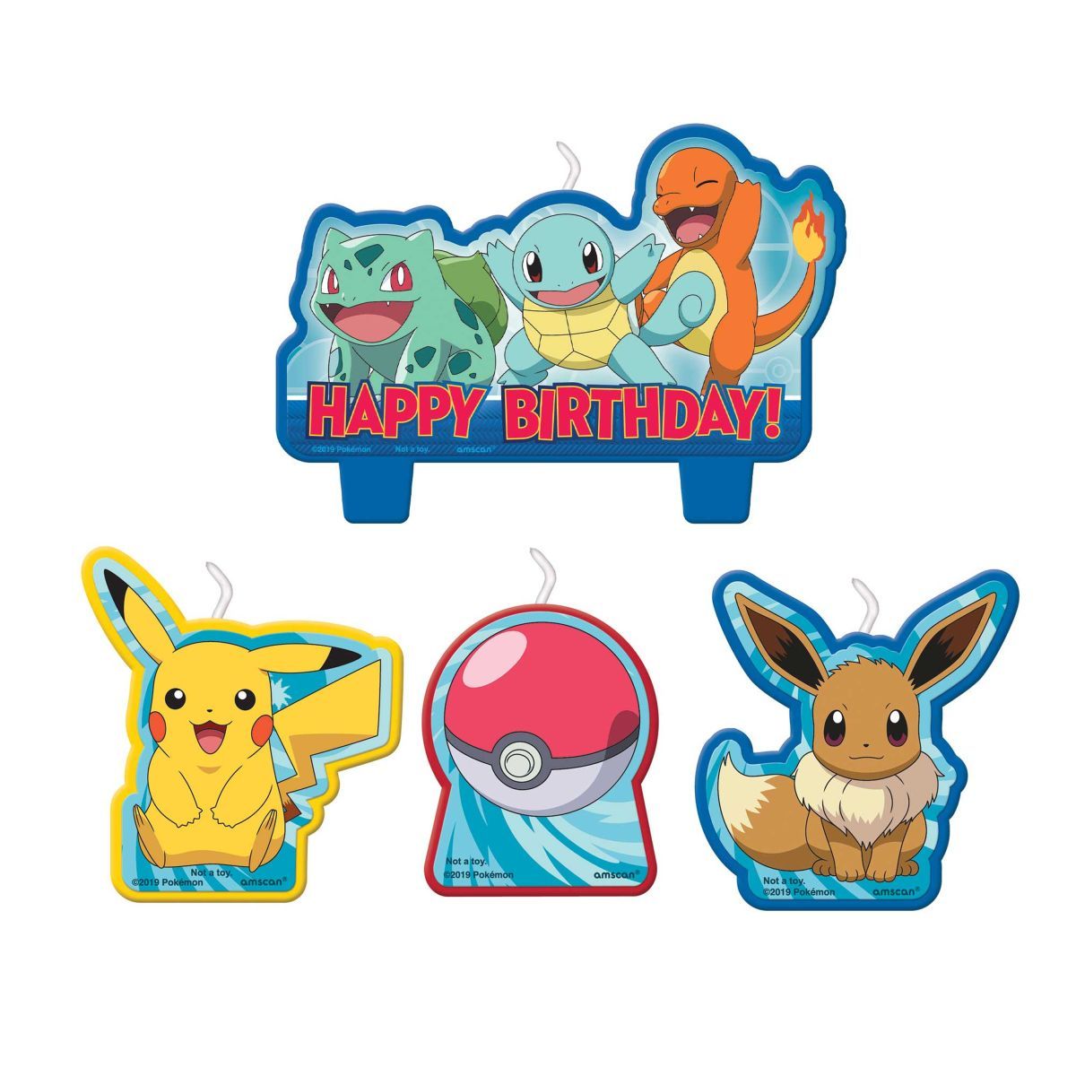 4 Pack Pokemon Classic Happy Birthday Candle Set - Multicoloured