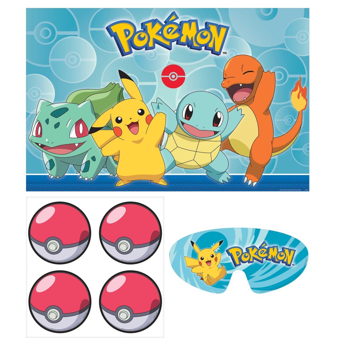 Pokemon Classic Party Game with Poster and Blindfold