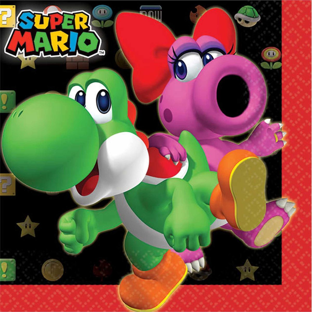 16 Pack Super Mario Brothers Beverage Napkins 25cm x 25cm - Multicoloured