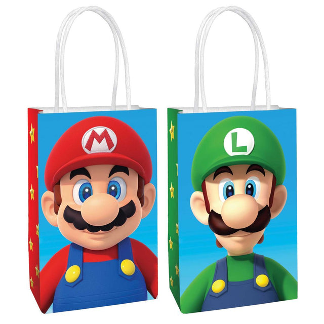 8 Pack Super Mario Brothers Paper Kraft Loot Bags - Multicoloured