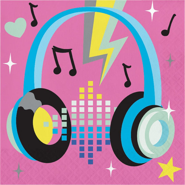 16 Pack Birthday Beats Lunch Napkins - Multicoloured