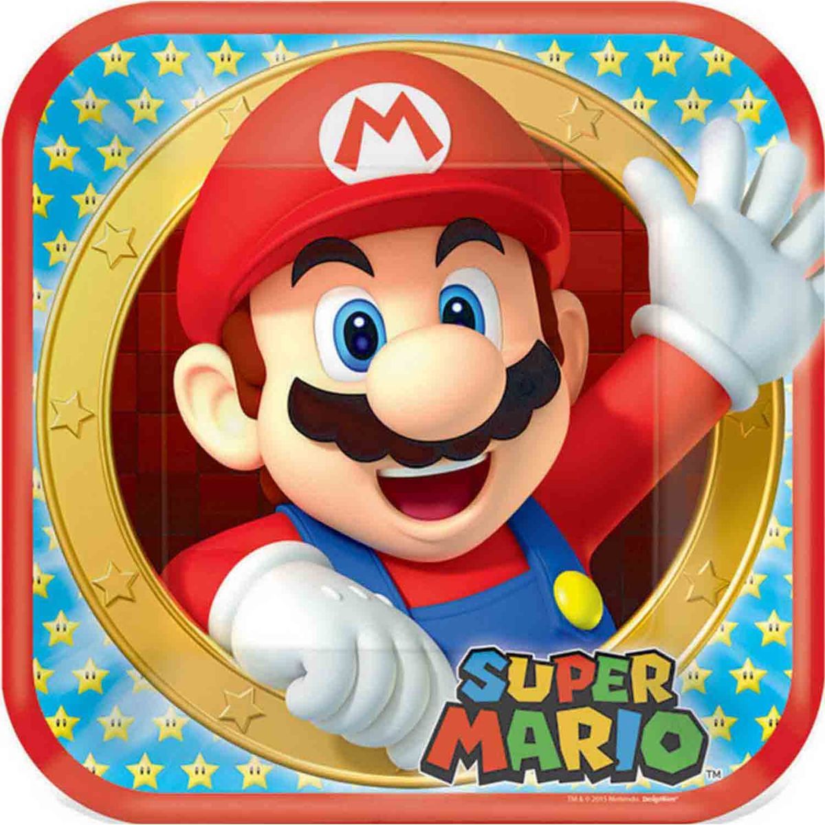 8 Pack Super Mario 23cm Square Paper Plates - Multicoloured