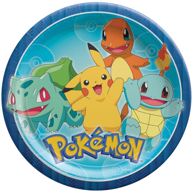 8 Pack Pokemon 22.5cm Round Paper Plates - Multicoloured