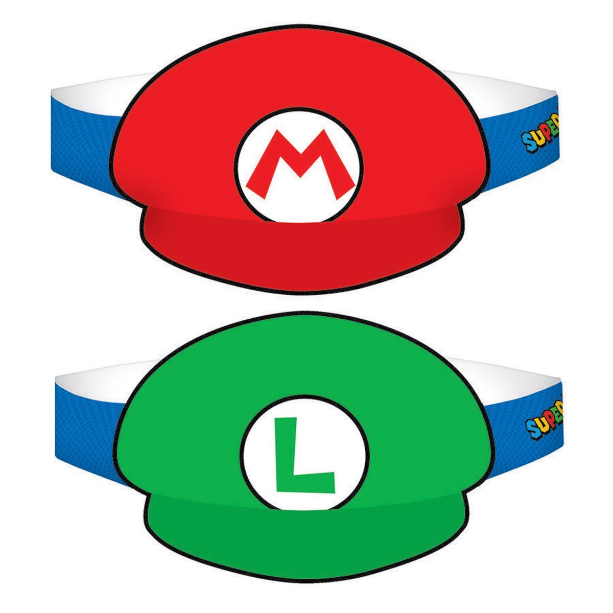 8 Pack Super Mario Brothers Paper Party Hats - Multicoloured