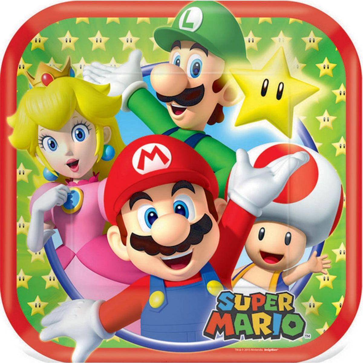 8 Pack Super Mario 17cm Square Paper Plates - Multicoloured