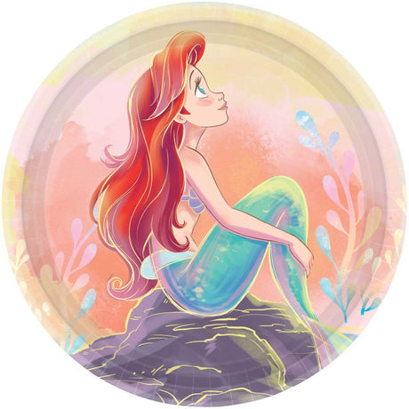 8 Pack The Little Mermaid 18cm Round Paper Plates - Multicoloured