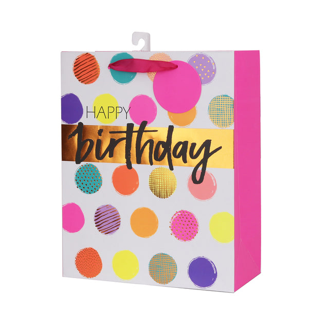 Large Neon Circles Gift Bag - 26cm x 32cm x 12cm - SNAZZLE
