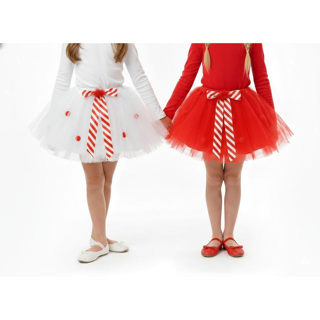 Kids Tutu with Sateen Ribbon and Pom Poms - Assorted