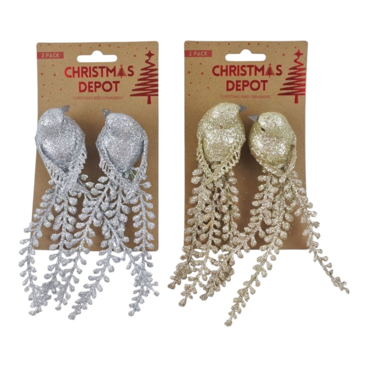 2 Pack Christmas Bird Tree Ornaments 19 x 4 x 10cm - Assorted