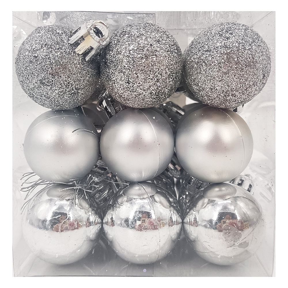 18 Pack Christmas Bauble Set - Glitter, Matt and Shiny