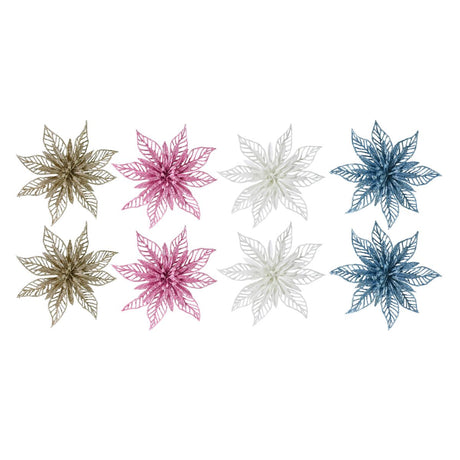 2 Pack Glitter Poinsettia Flower Clips - Assorted