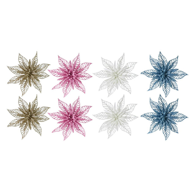 2 Pack Glitter Poinsettia Flower Clips - Assorted