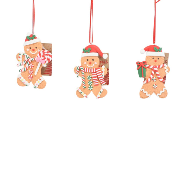 3 Pack Christmas Gingerbread Foam Ornaments 10cm - Assorted