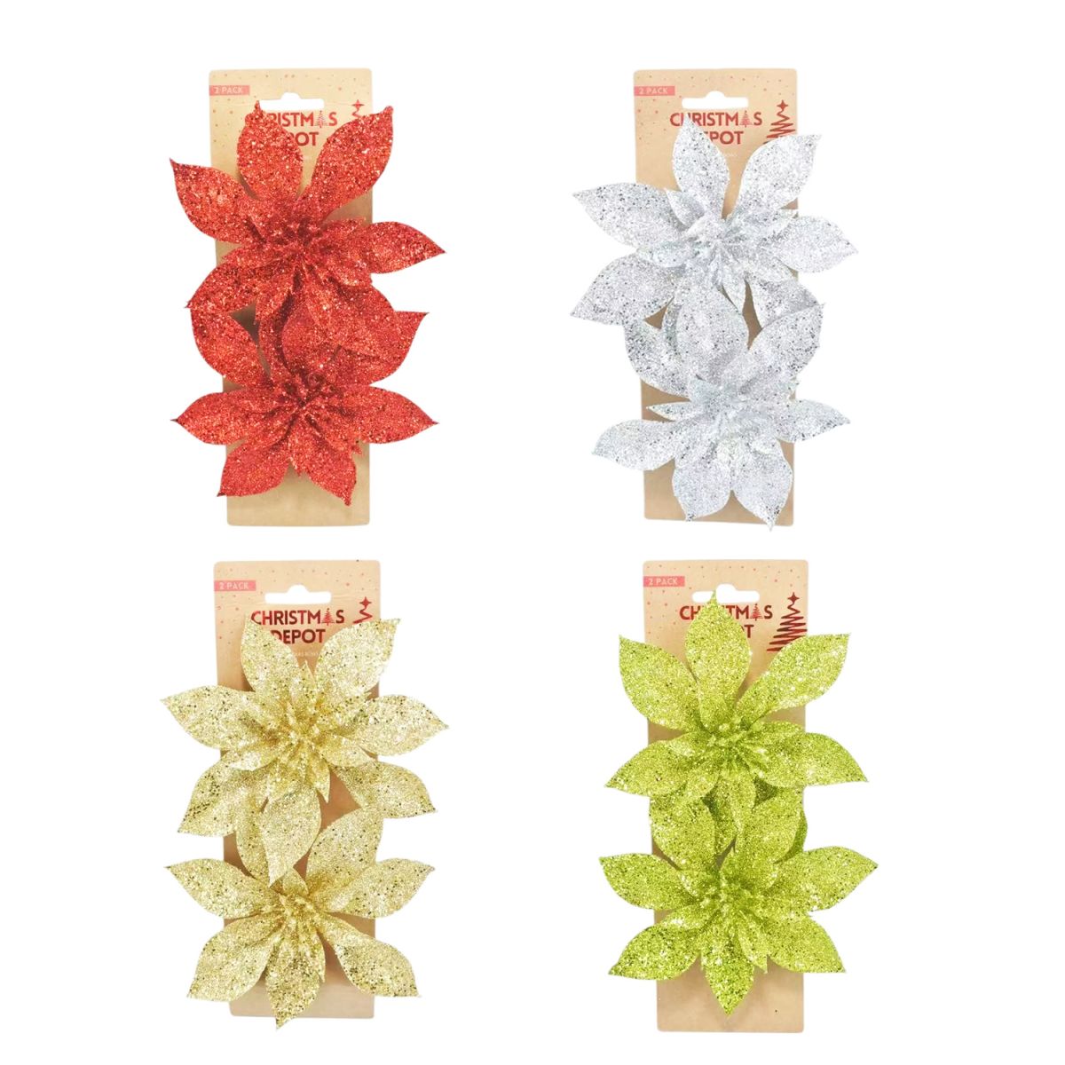2 Pack Christmas Flower Picks 14cm - Assorted