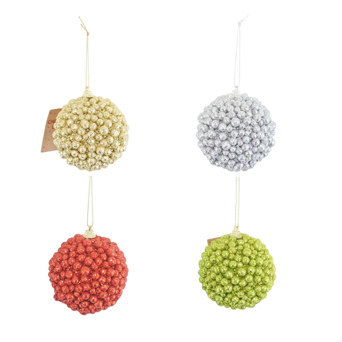 3D Glitter Beaded Christmas Ball Ornament 8cm - Assorted