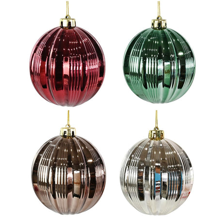 Shiny Fluted Christmas Bauble 12cm - Assorted