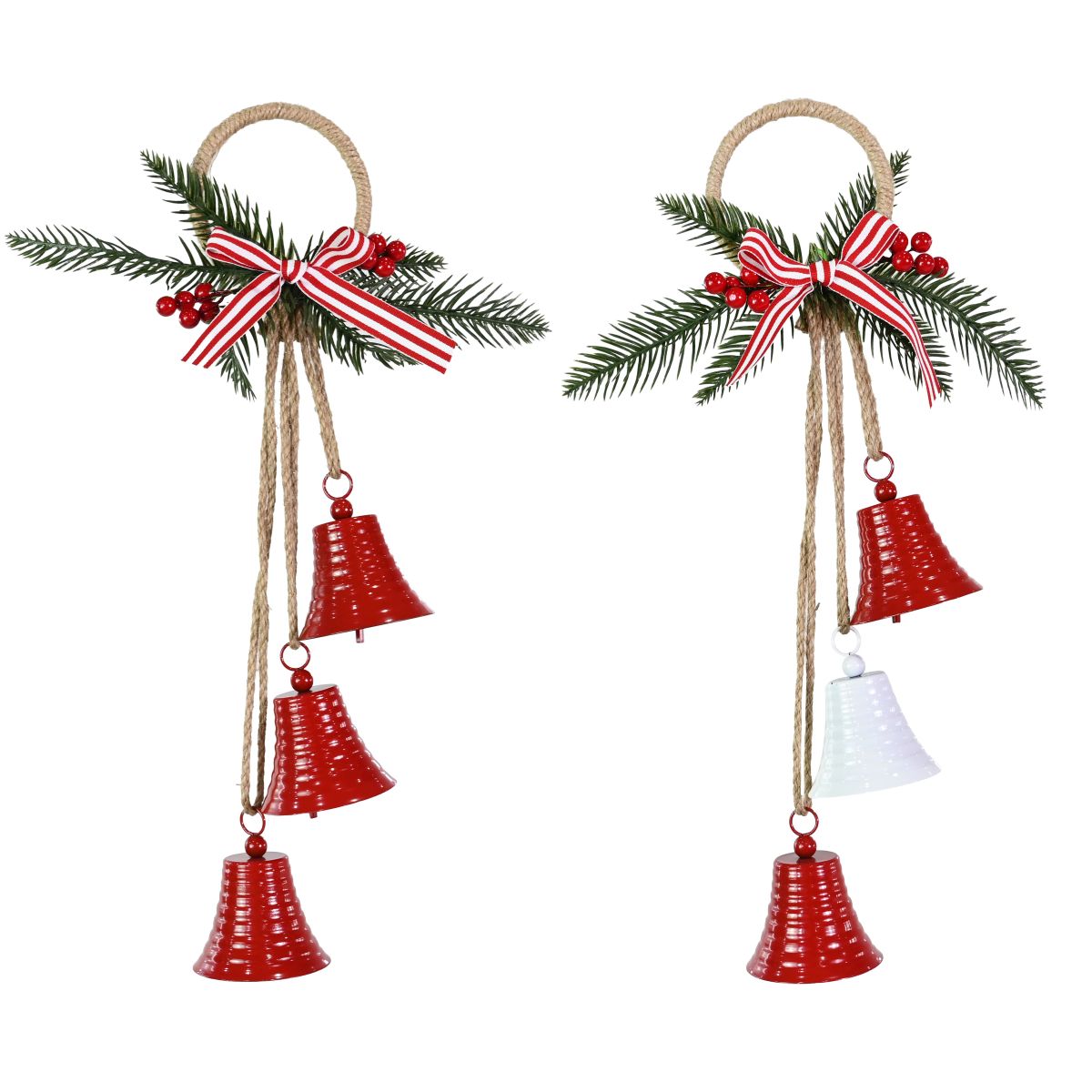 Triple Bells Hanger with Berry Deco 40cm - Assorted