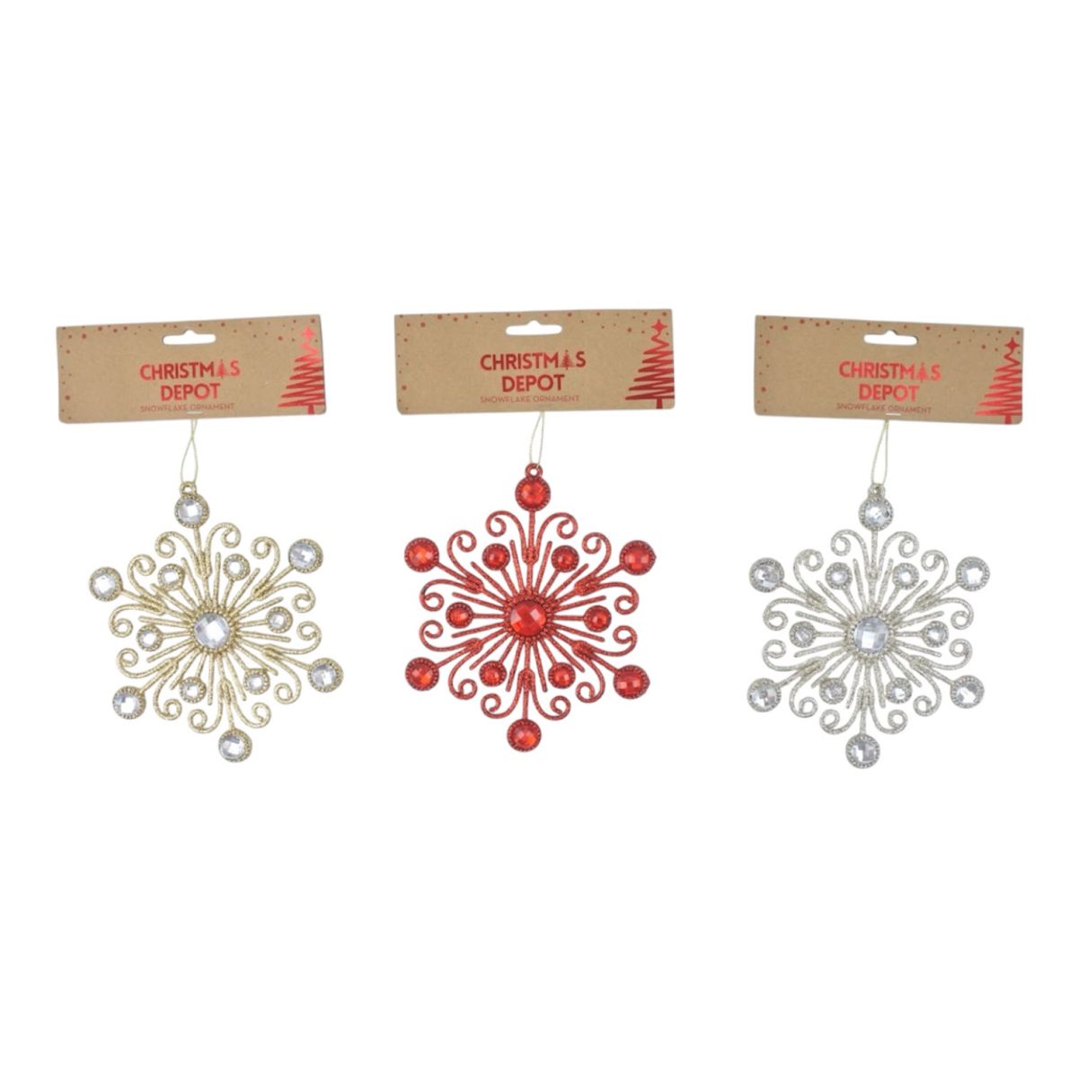 Christmas Flat Snowflake Tree Ornament 15cm - Assorted