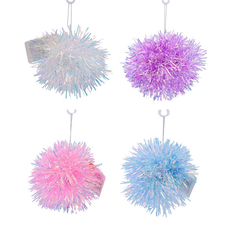 4 Pack Iridescent Tinsel Christmas Baubles 10cm - Assorted