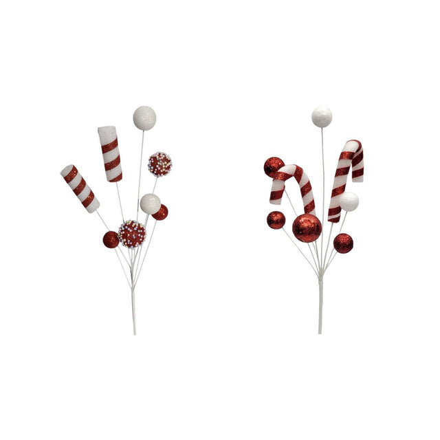 2 Pack Christmas Candy Cane Pick 34cm - Red and White