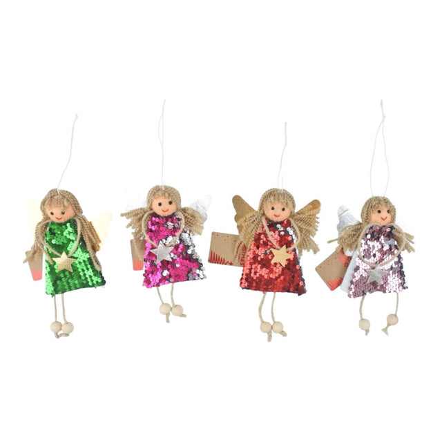 4 Pack Christmas Angel Sequin Ornaments 15cm - Assorted