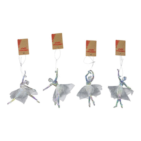 4 Pack Christmas Ballet Girl Tree Ornaments 15cm - White