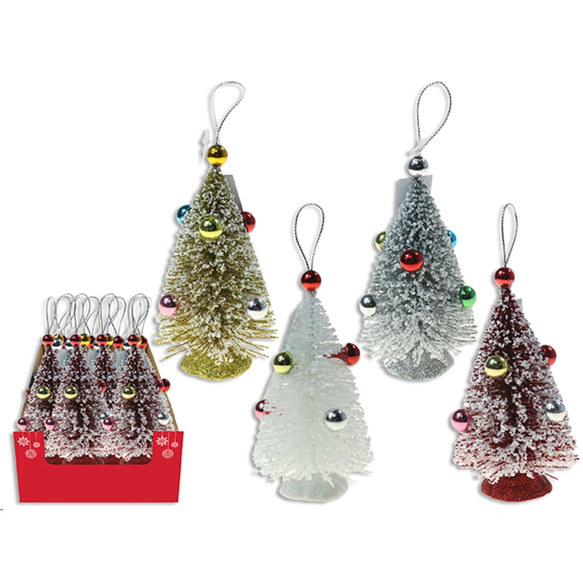Mini Hanging Christmas Tree with Baubles 12.5cm - Assorted