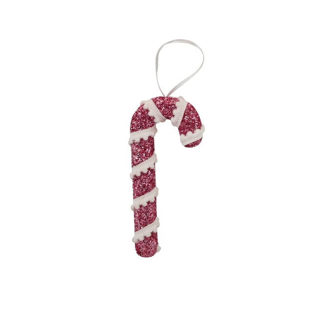 Pink Sequin Candy Cane Christmas Decoration 17cm