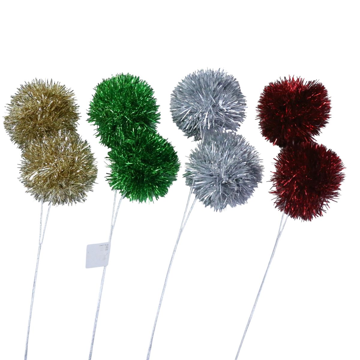 2 Pack Christmas Tinsel Pick with Pom Poms 60cm - Assorted