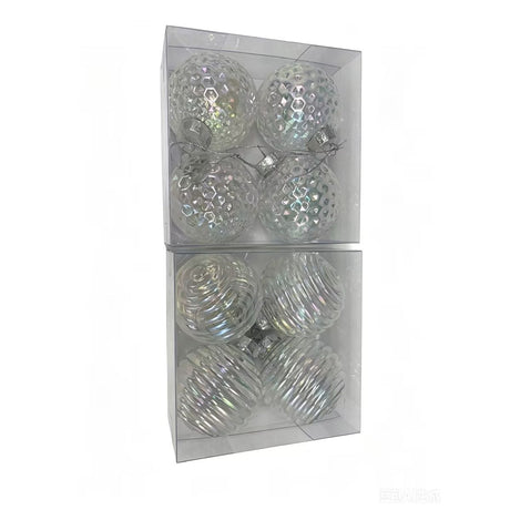 4 Pack Iridescent Christmas Baubles 8cm - Assorted