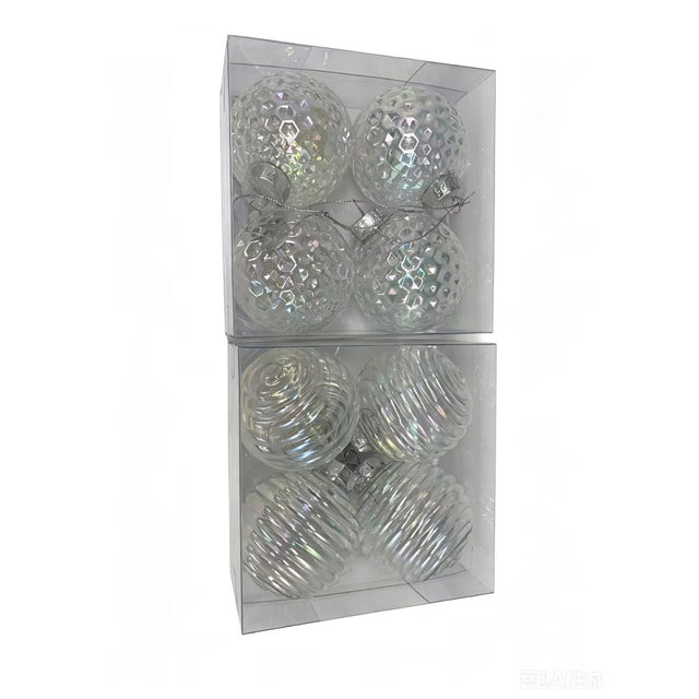 4 Pack Iridescent Christmas Baubles 8cm - Assorted