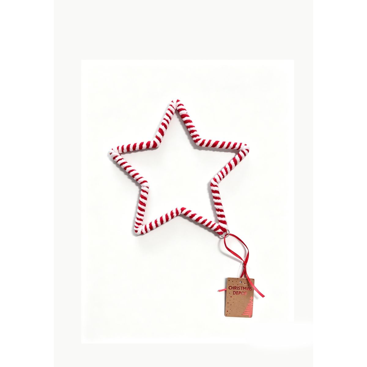 Candy Stripe Hanging Star Christmas Decoration 20cm - Red