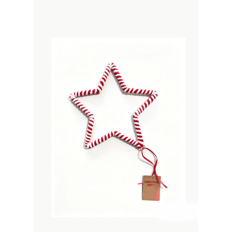 Candy Stripe Hanging Star Christmas Decoration 20cm - Red