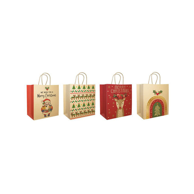 3 Pack Mini Christmas Kraft Gift Bags 11.4 x 14cm