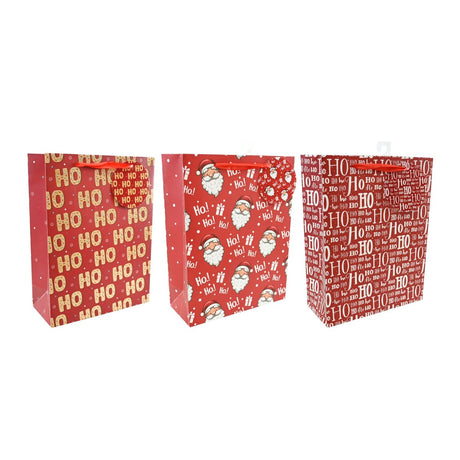 Medium Ho Ho Ho Glitter Gift Bag with Tag - Assorted