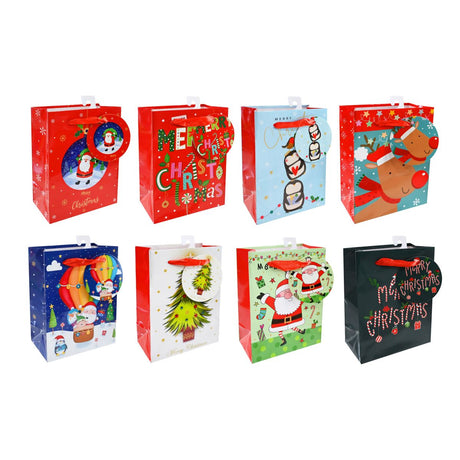 Small Christmas Printed Gift Bag with Tag - Assorted