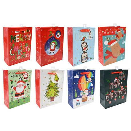 Medium Christmas Printed Gift Bag with Tag - Assorted