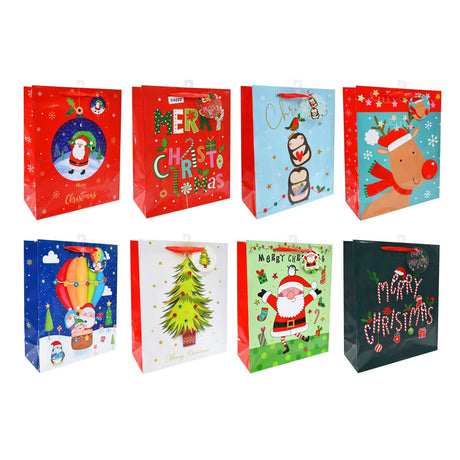 Large Printed Christmas Gift Bag with Tag - Assorted
