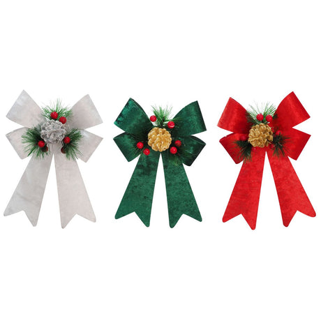 Crushed Velvet Bow Christmas Decoration - Assorted