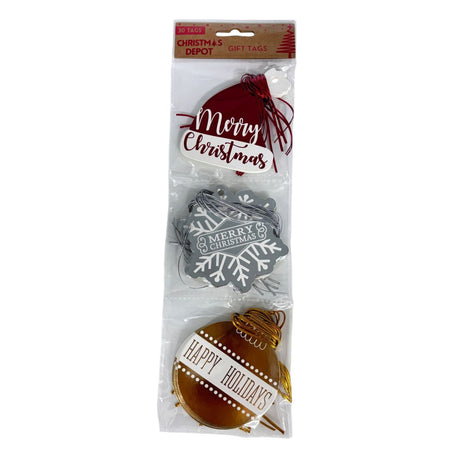 30 Pack Christmas Gift Tags - Assorted Novelty Shapes