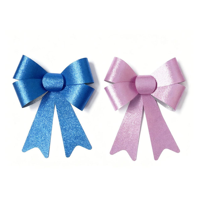 2 Pack Christmas Glitter Bows 24 x 18cm - Pink & Blue