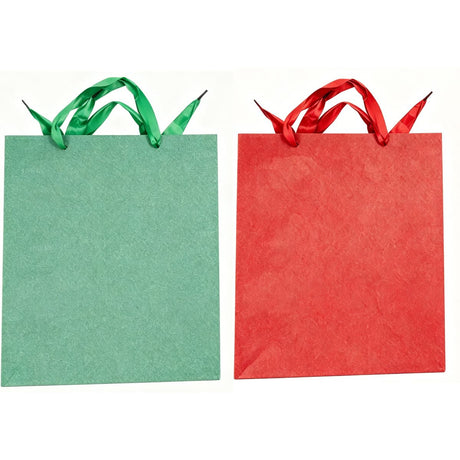 2 Pack Christmas Gift Bags Glitter Small - Assorted Red/Green