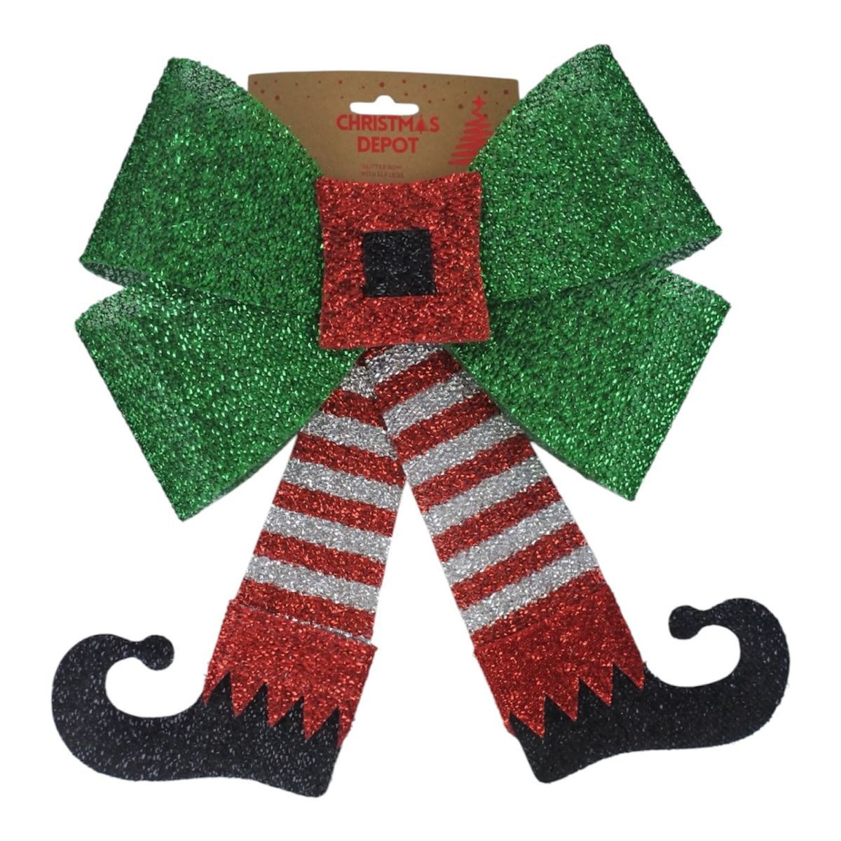 Novelty Glitter Elf Legs Christmas Bow 29 x 43cm