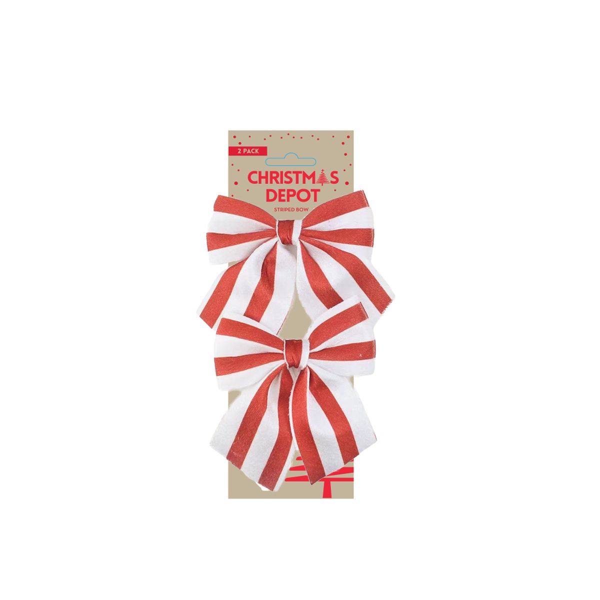 2 Pack Christmas Striped Bows 12 x 14cm - Red & White